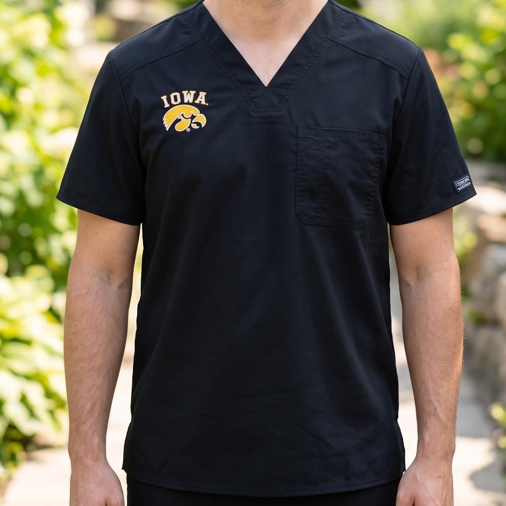 Cherokee Workwear Revolution Iowa Hawkeyes Black V-Neck Scrub Top Mens 2XL